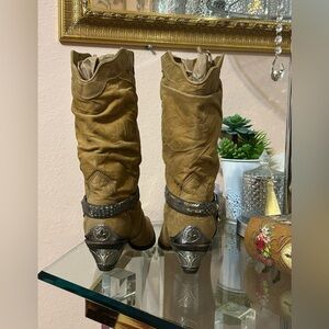 Vintage Zodiac Tan Leather Boho Western Cowgirl Boots Size 8.5